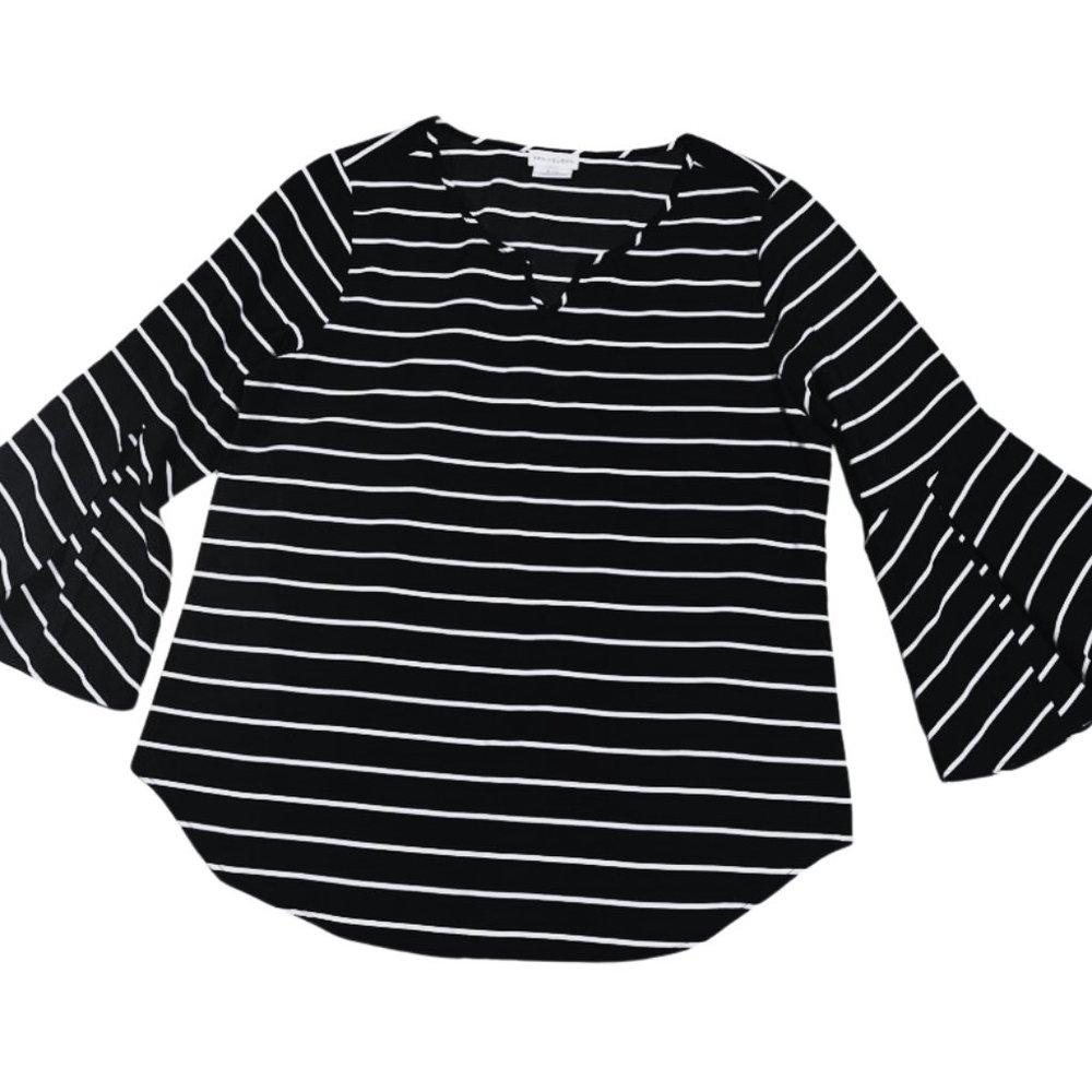Van Heusen Women's, 3/4 wide sleeve, stripes, Loose Blouse, Black & White Small